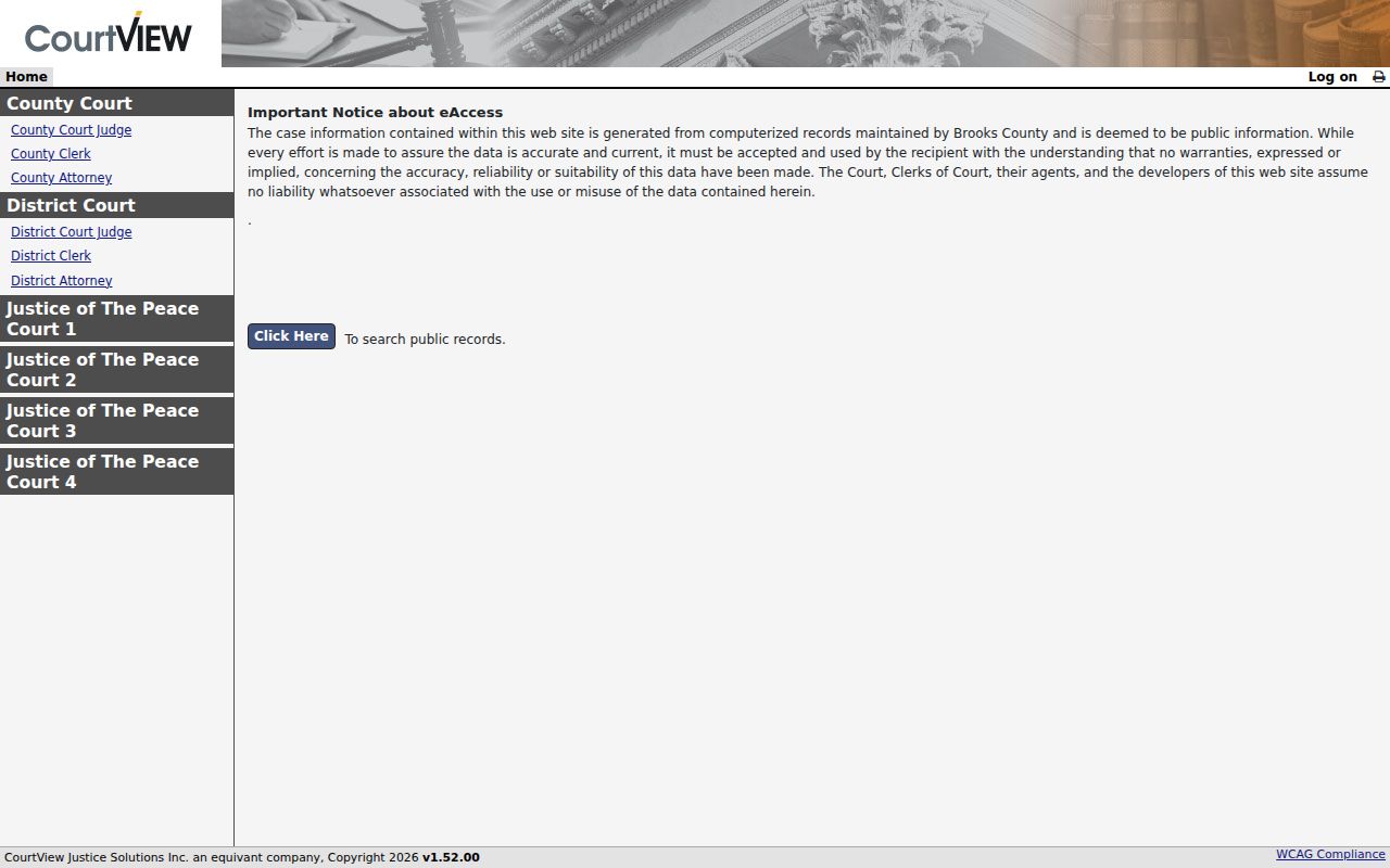 Brooks County eServices public search landing page